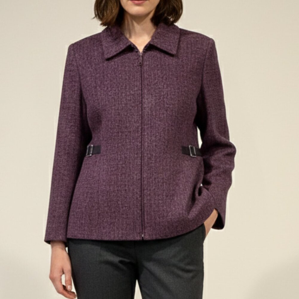 Jessica Petites Zip Front Collared Blazer Suit Jacket Purple/Black 16P